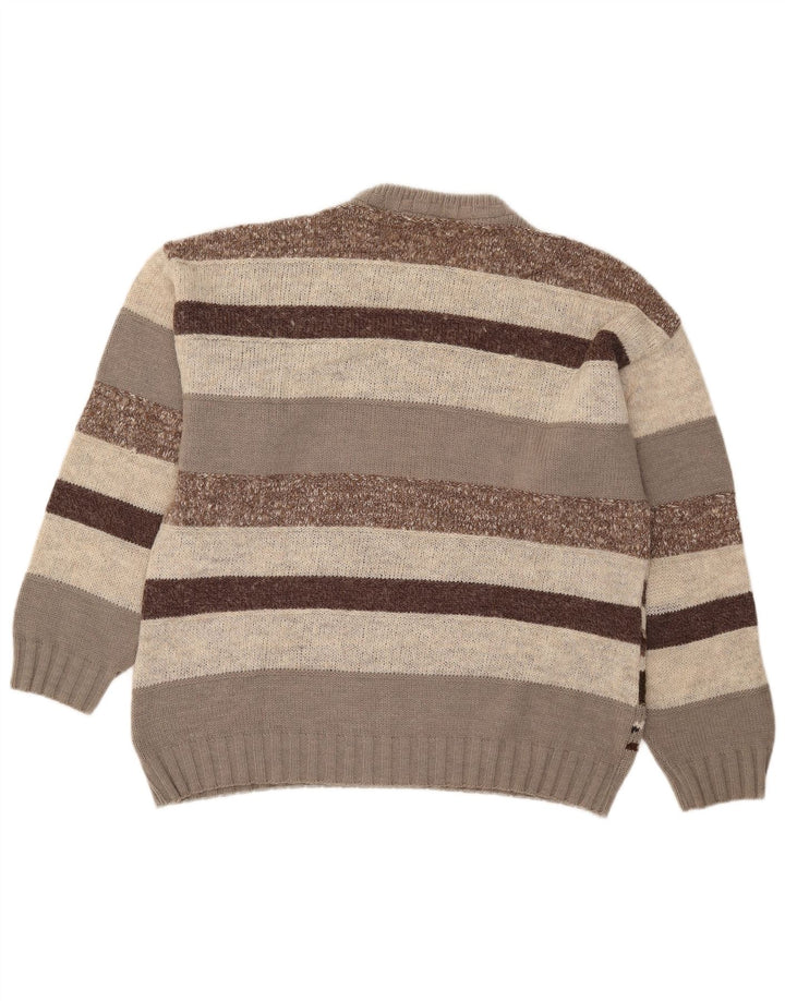 Męski sweter z okrągłym dekoltem w stylu vintage IT 50 Średni brązowy geometryczny