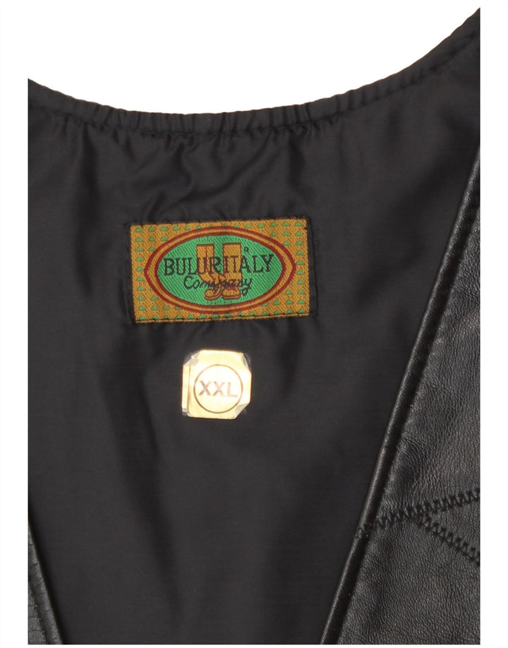 Vintage damska skórzana kamizelka 2XL czarna patchworkowa rowerzystka