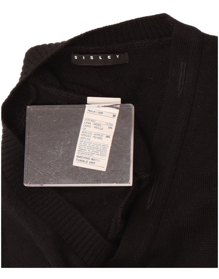 Sweter damski SISLEY z dekoltem w kształcie litery V, UK 14, średnia czarna wełna