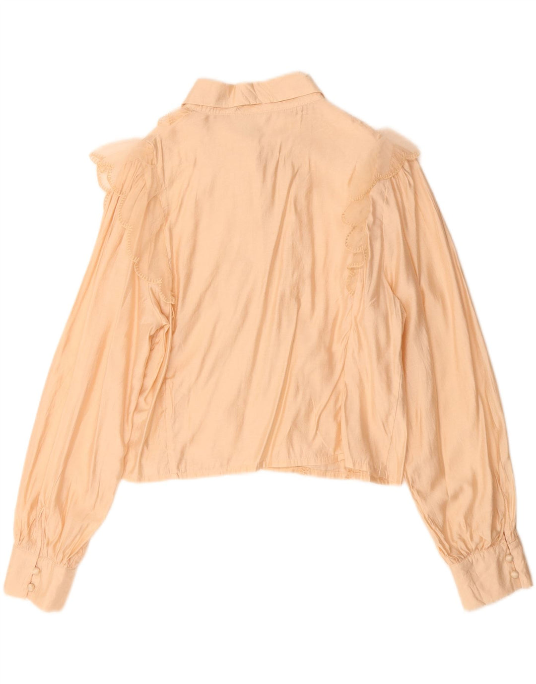 Damska bluzka koszulowa w stylu vintage, z falbaną z przodu, UK 14, średnia beżowa wiskoza