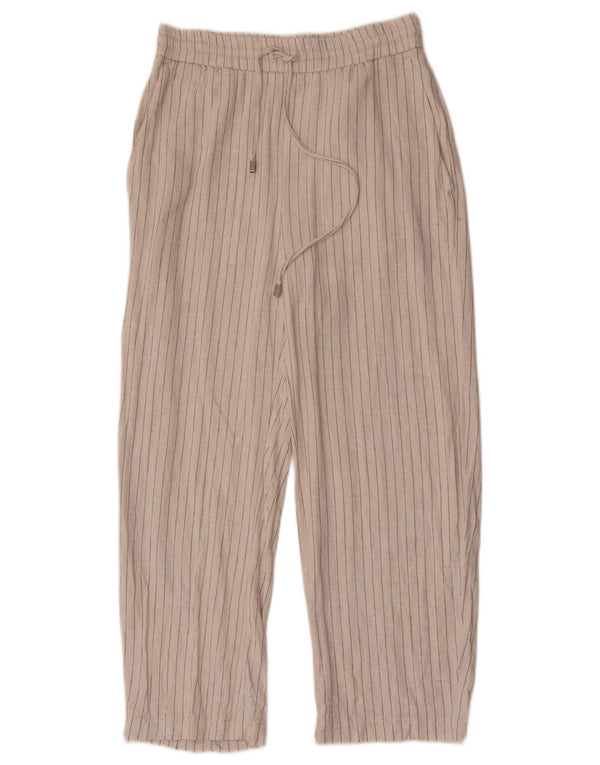 Zara Womens Straight Cropped Trousers Small W26 L23 White Pinstripe