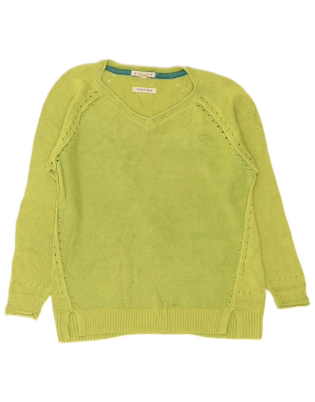 Damski sweter White Stuff z dekoltem w kształcie litery V, UK 8, mały, zielony, bawełniany