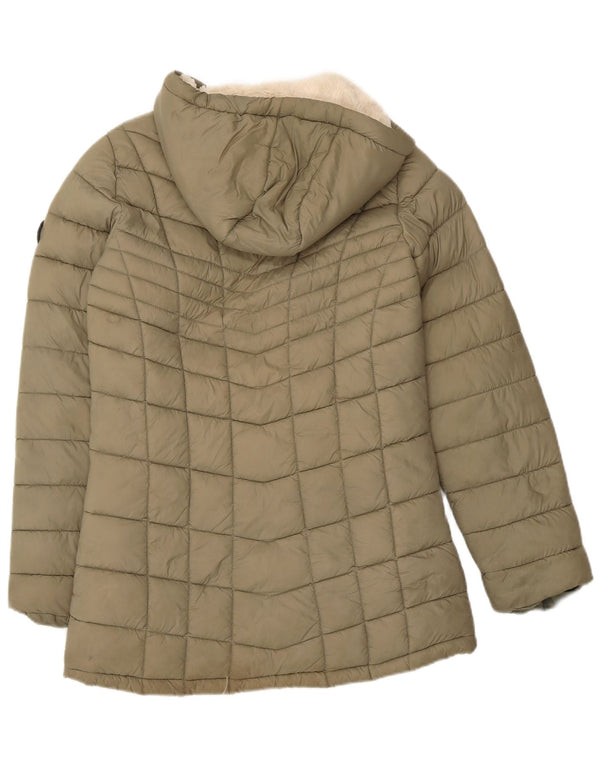 Dkny Dziewczęca wyściełana kurtka Sherpa 14-15 lat, duża nylonowa khaki