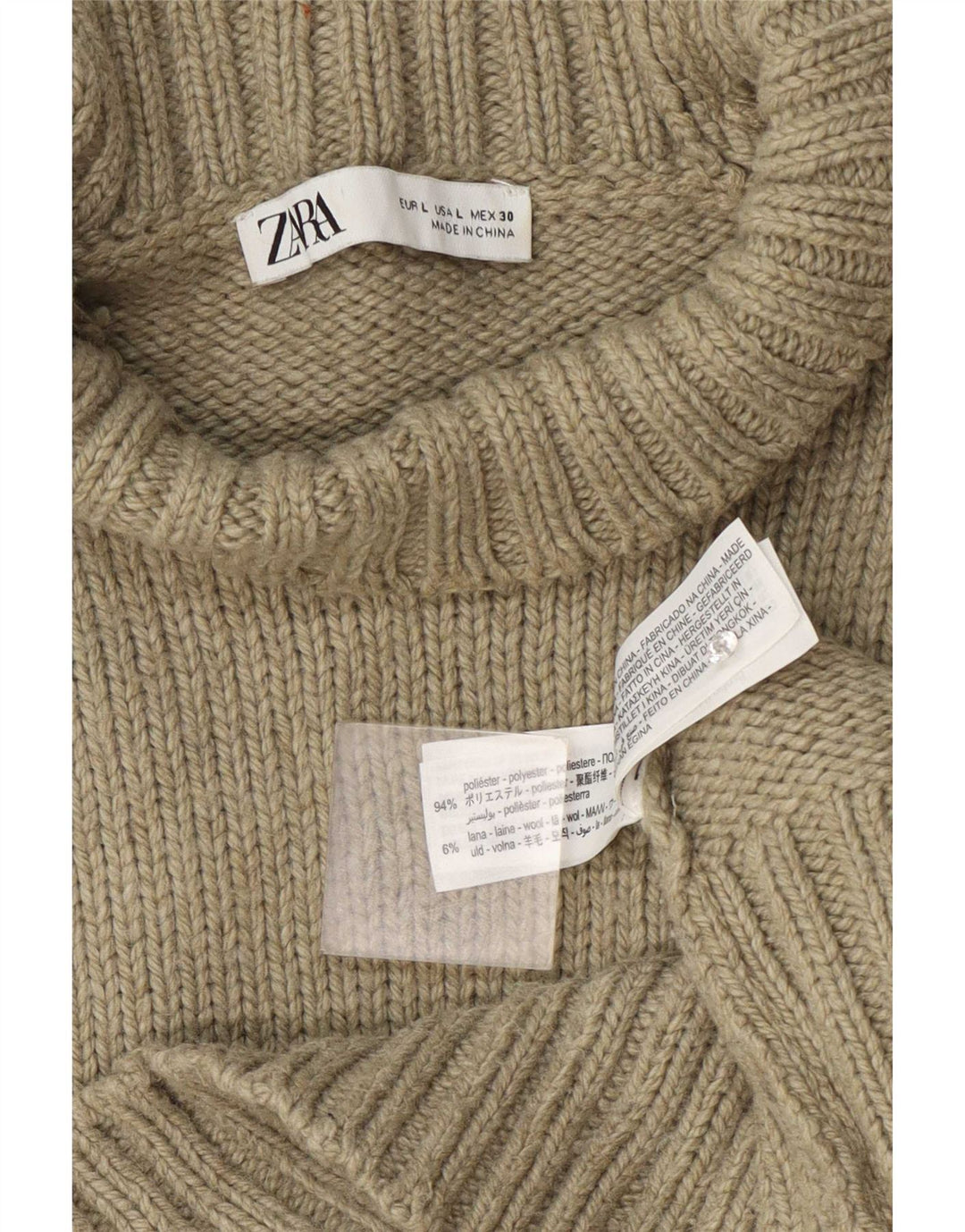 Damski sweter z golfem Zara UK 16, duży, khaki, poliester