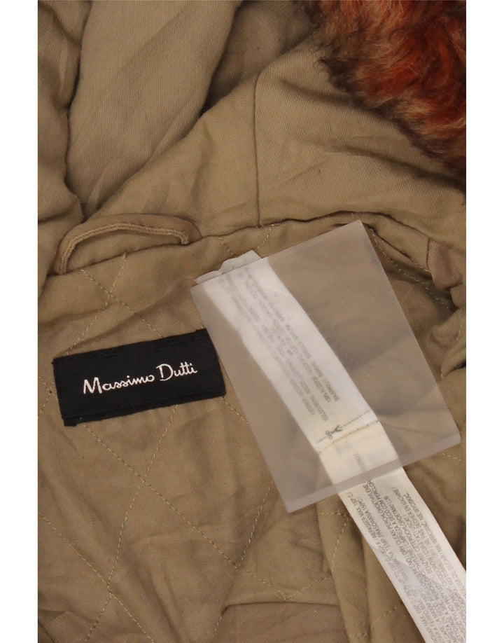 Damska kurtka parka z kapturem Massimo Dutti UK 14, średnia bawełna khaki