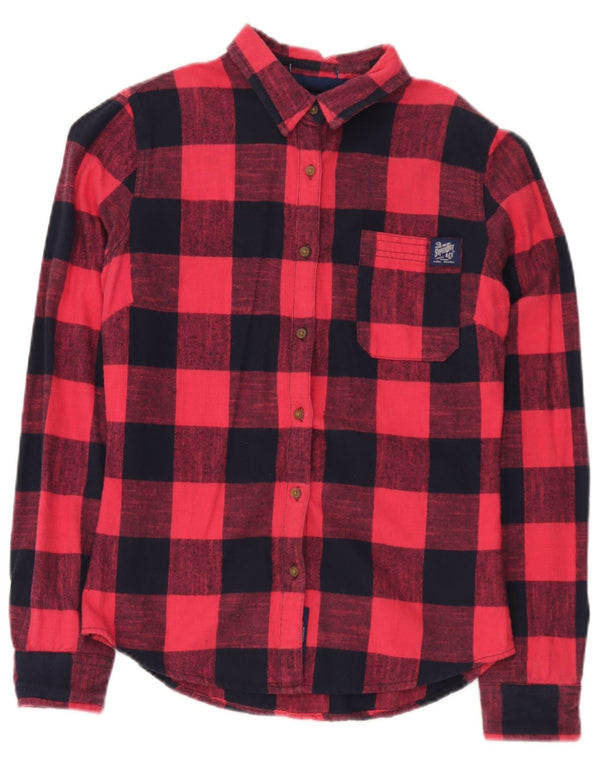 Damska koszula flanelowa Superdry o klasycznym kroju, UK 10, mała, bawełniana w czerwoną kratę