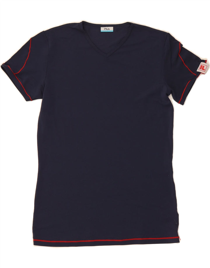 FILA Womens T-Shirt Top UK 14 Large Navy Blue Polyamide Vintage Fila and Second-Hand Fila from Messina Hembry 
