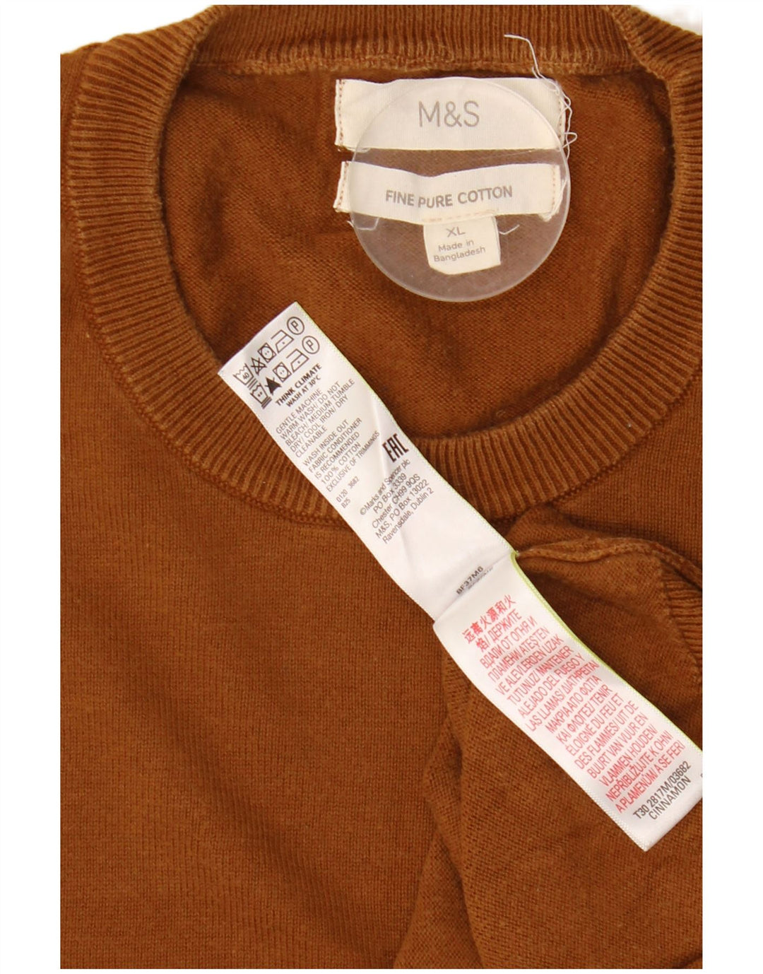 Marks & Spencer Męski sweter z okrągłym dekoltem XL, brązowy, bawełniany