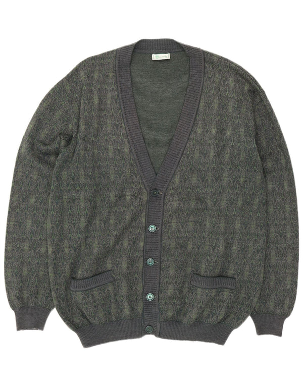 Sweter męski w stylu vintage, duży, zielony, geometryczny, wełniany