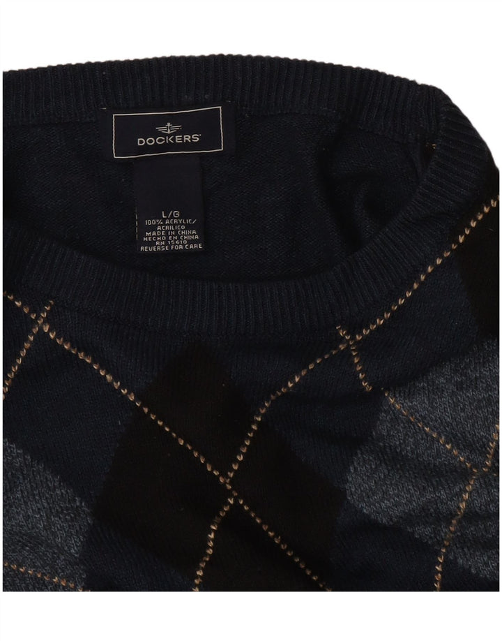 Męski sweter z okrągłym dekoltem DOCKERS, duży, granatowy Argyle/Diament