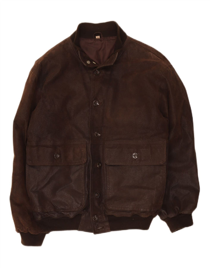 Vintage męska kurtka skórzana bomber IT 48 średni brąz