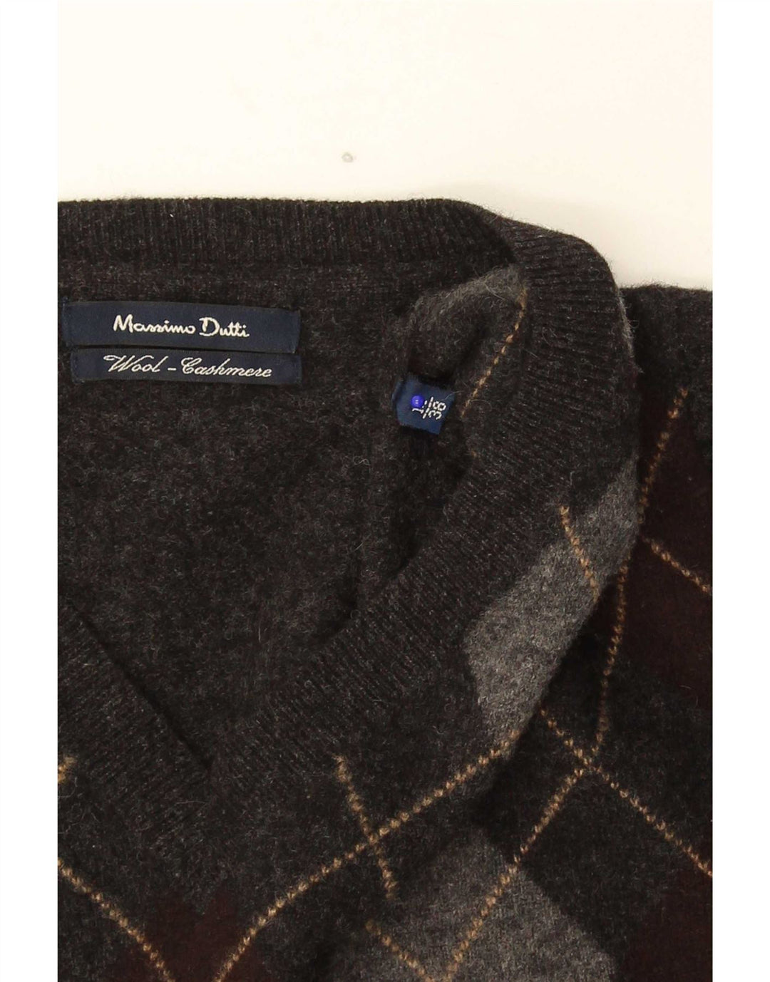 Męski sweter Massimo Dutti z dekoltem w kształcie litery V, średnioszary, argyle/diamentowa wełna