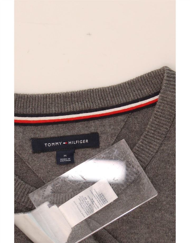 TOMMY HILFIGER Mens Crew Neck Jumper Sweater Medium Grey Colourblock Vintage Tommy Hilfiger and Second-Hand Tommy Hilfiger from Messina Hembry 
