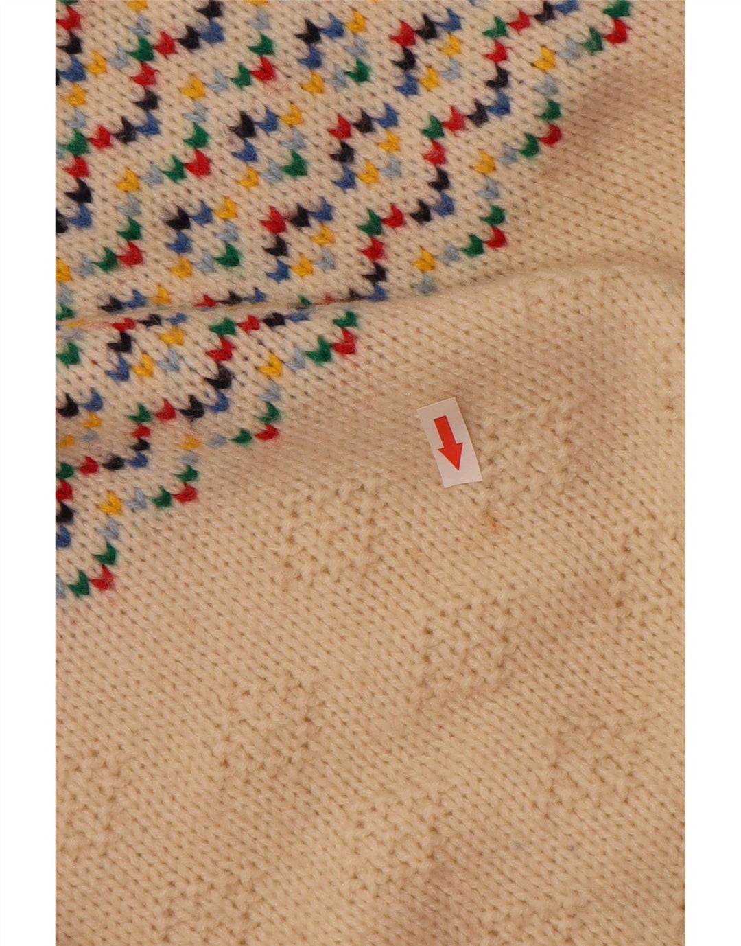 Vintage męski sweter z okrągłym dekoltem, średni, złamany biały Fair Isle
