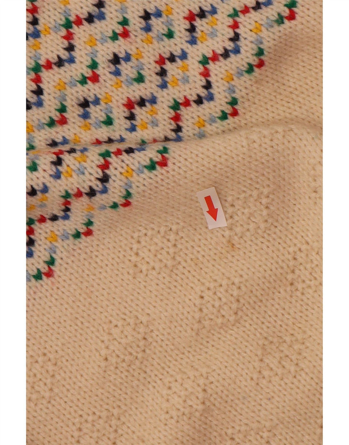 Vintage męski sweter z okrągłym dekoltem, średni, złamany biały Fair Isle