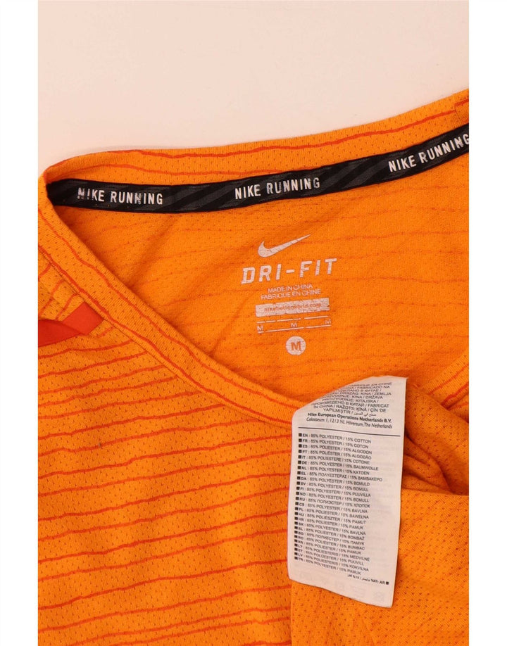 Męski T-shirt Nike Dri Fit Top, średni pomarańczowy poliester w prążki