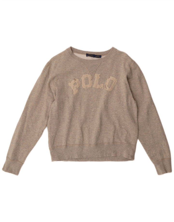 Damska bluza POLO RALPH LAUREN z grafiką, UK 16, duża, szara bawełna