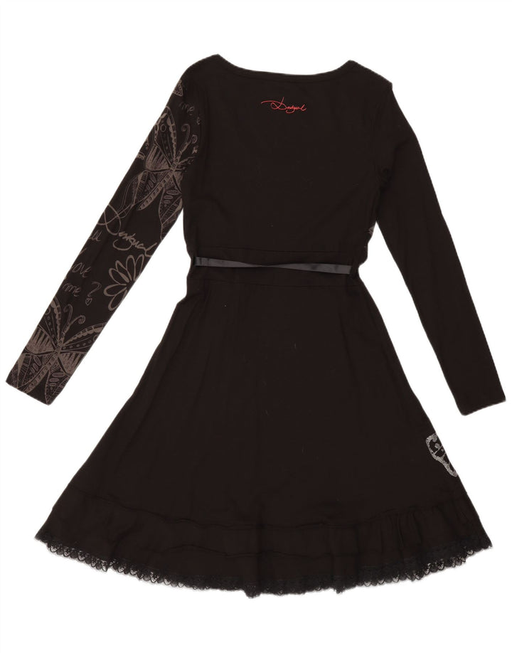 Desigual damska sukienka o linii A UK 12, średnia czarna w kwiaty i kolorowa