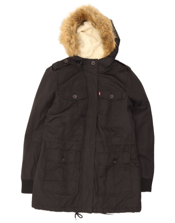 Damska kurtka wojskowa Levi's Sherpa Parka z kapturem UK 14, średnia czarna bawełna