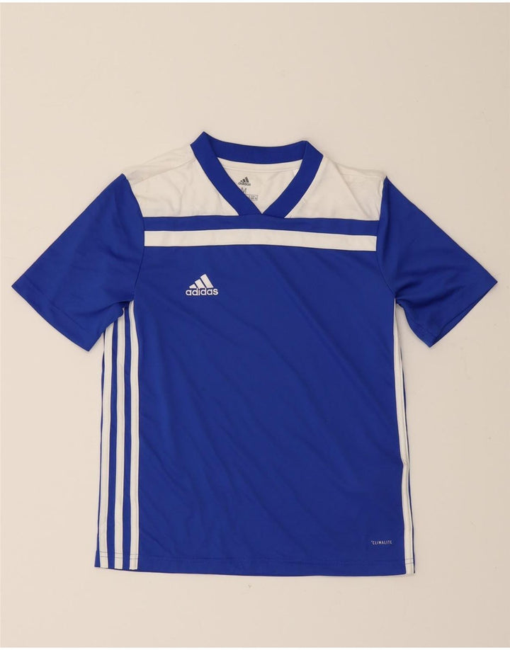 ADIDAS Boys Climalite T-Shirt Top 11-12 Years Medium  Blue Colourblock Vintage Adidas and Second-Hand Adidas from Messina Hembry 