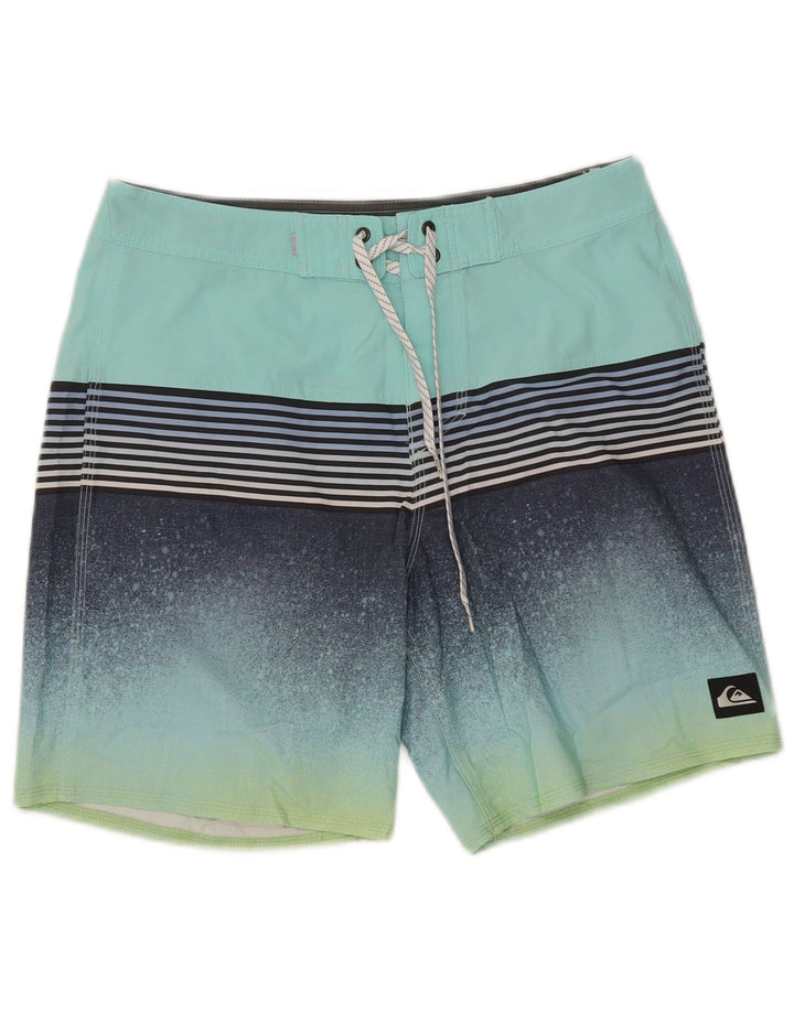 Męskie spodenki kąpielowe Quiksilver w kolorze średniego turkusowego poliestru w paski