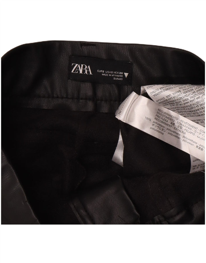 Spodnie damskie Zara Bootcut ze sztucznej skóry, małe W26 L27, czarne, poliuretanowe
