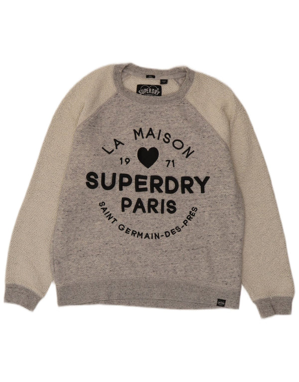 Damska bluza Superdry z grafiką, UK 10, mała, szara, z blokami kolorów