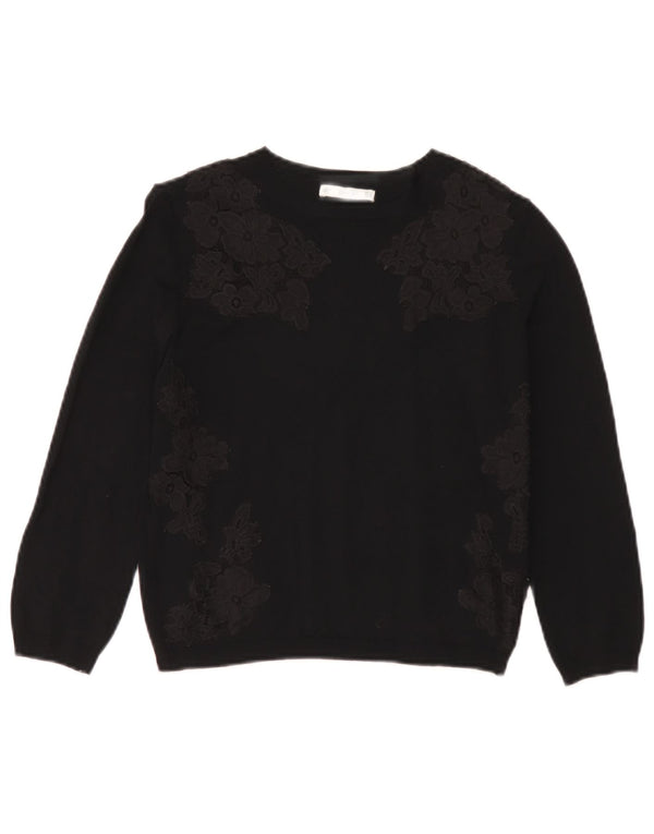 Damski sweter Zara Crop Boat Neck Sweter UK 12 Średni czarny kwiatowy wiskoza