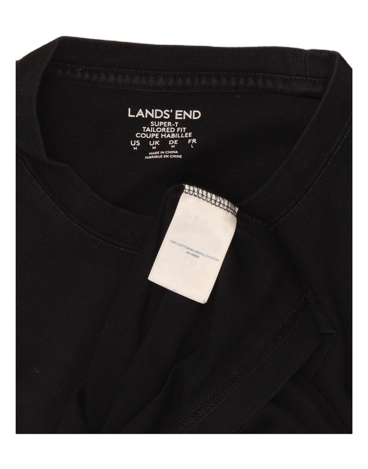 LANDS END Męski T-shirt o dopasowanym kroju, średni czarny, bawełniany