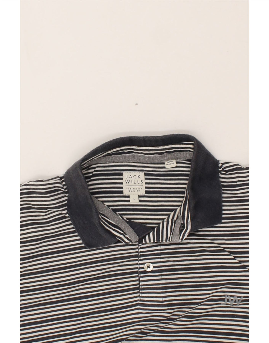 JACK WILLS Mens Polo Shirt Large Navy Blue Striped Vintage Jack Wills and Second-Hand Jack Wills from Messina Hembry 