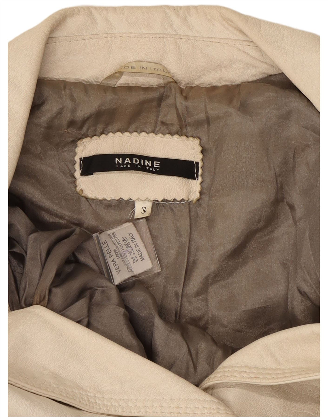 NADINE Damska skórzana marynarka zapinana na 3 guziki UK 10 Mała biała skóra