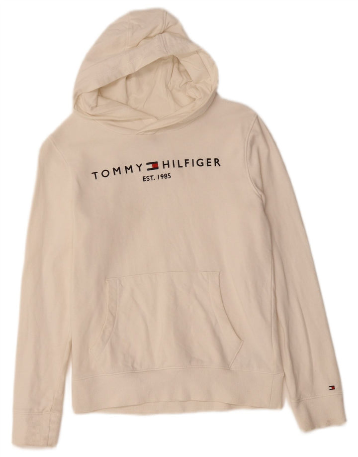 TOMMY HILFIGER Dziewczęcy sweter z kapturem i grafiką 11-12 lat, biała bawełna