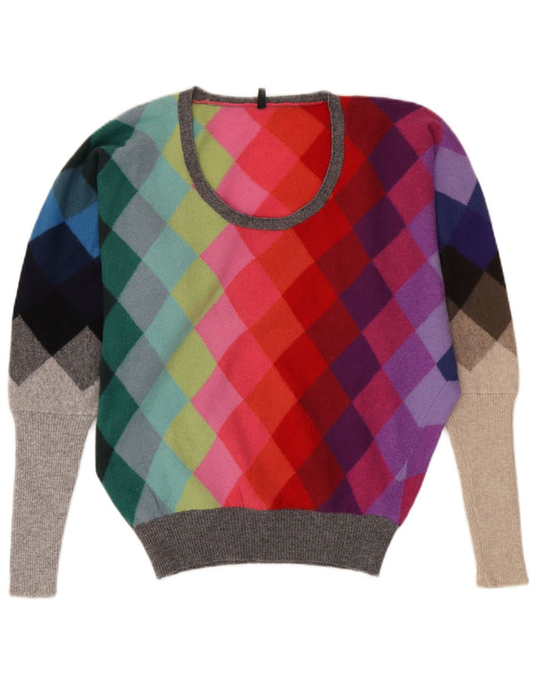 Damski sweter z dekoltem w łódkę Benetton UK 10, mały, wielokolorowy
