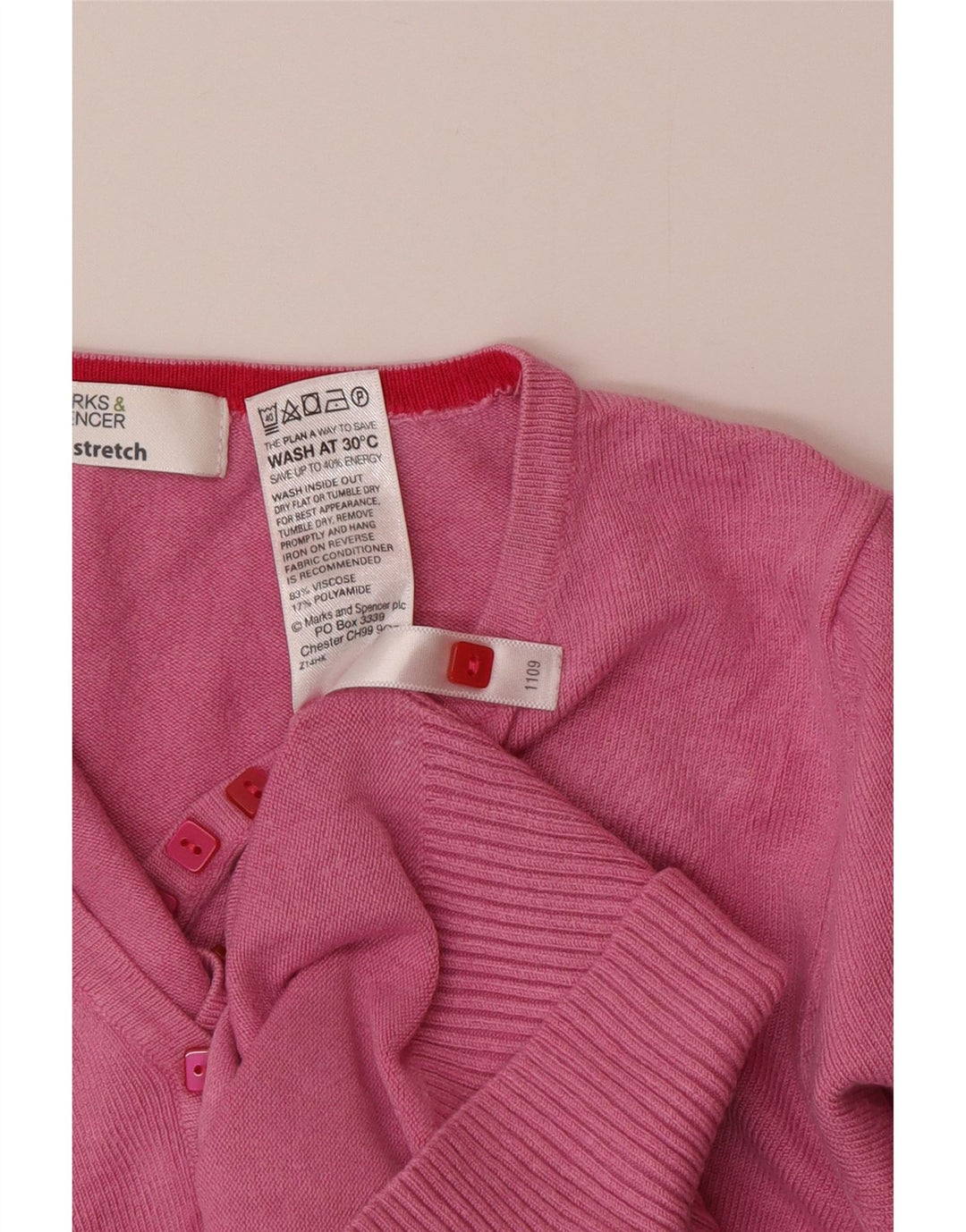 Marks & Spencer Damski sweter zapinany na guziki UK 8 Small Pink Wiskoza