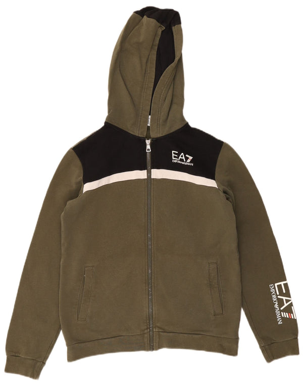 Chłopięcy sweter z kapturem i zamkiem Emporio Armani, 13-14 lat, kolor khaki
