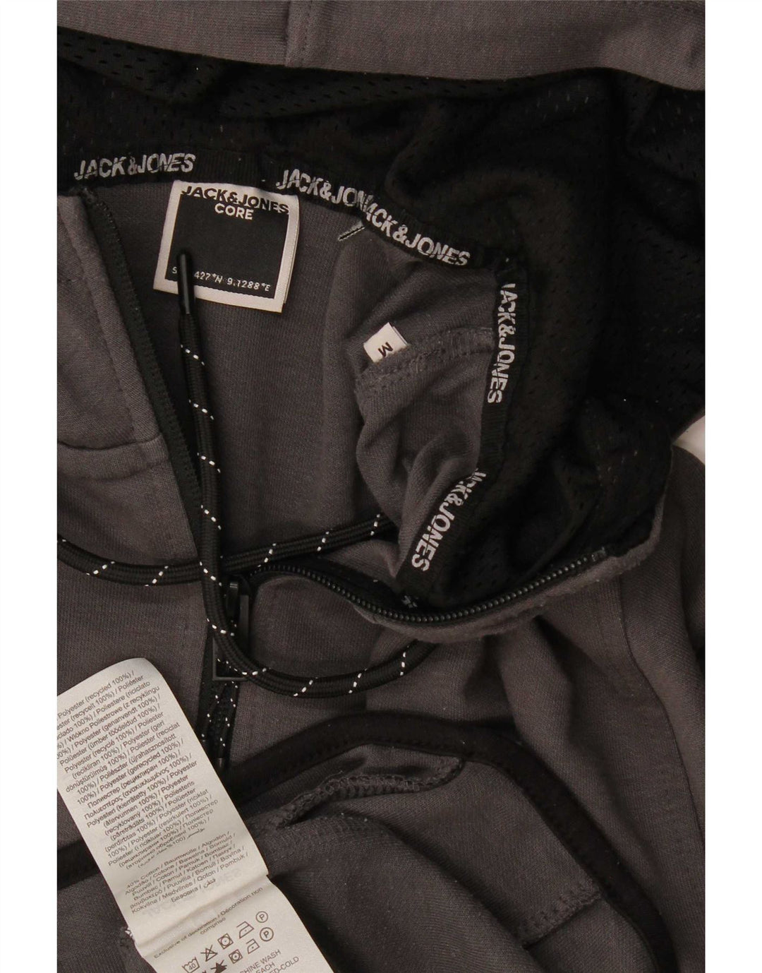 Męski sweter z kapturem i zamkiem Jack & Jones, średnioszary, poliestrowy