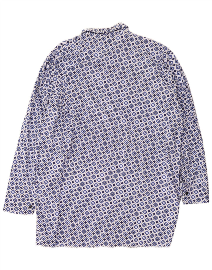 Koszula męska w stylu vintage, rozmiar 42, duża niebieska geometryczna