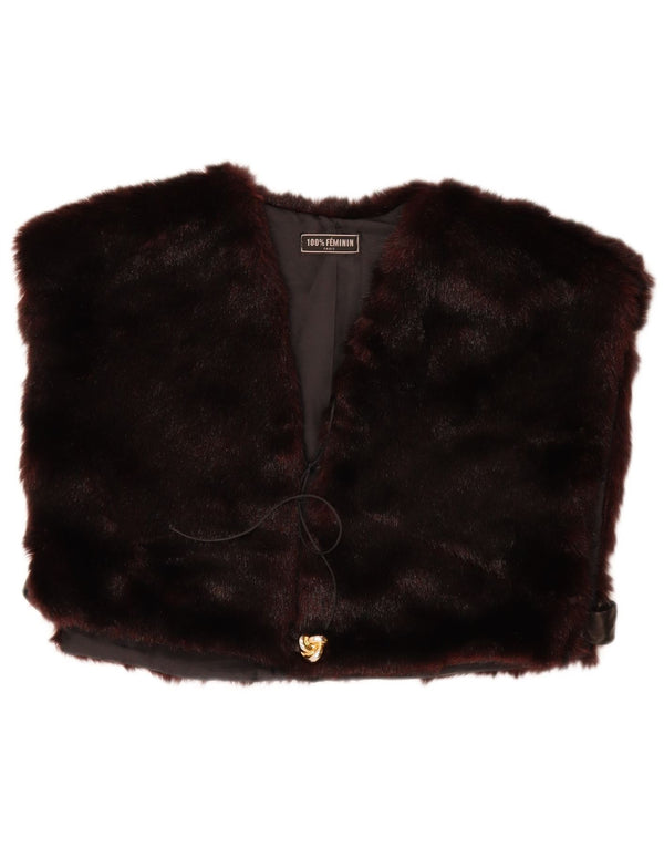 Vintage damska kamizelka ze sztucznego futra UK 14, duża bordowa
