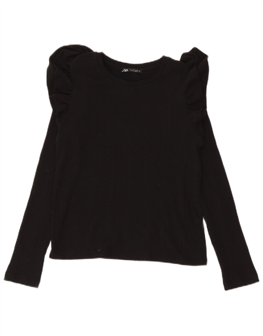 Top damski Zara z długim rękawem UK 10, mały, czarny, bawełniany