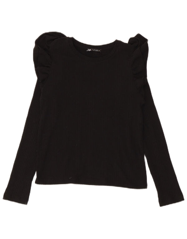 Top damski Zara z długim rękawem UK 10, mały, czarny, bawełniany
