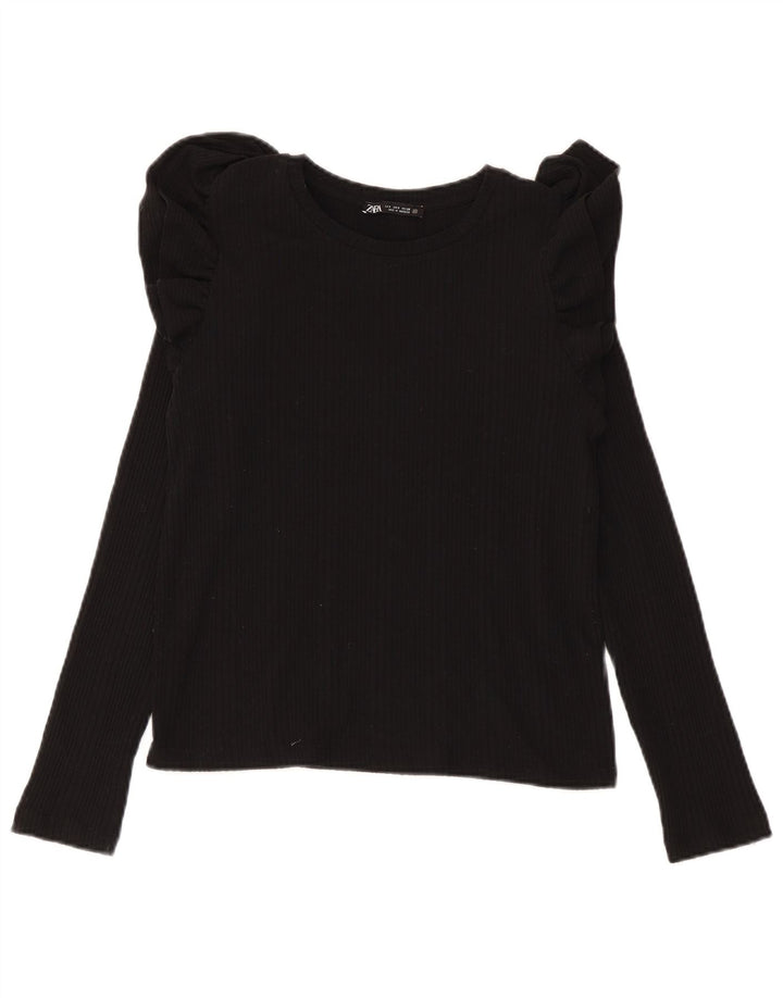 Top damski Zara z długim rękawem UK 10, mały, czarny, bawełniany