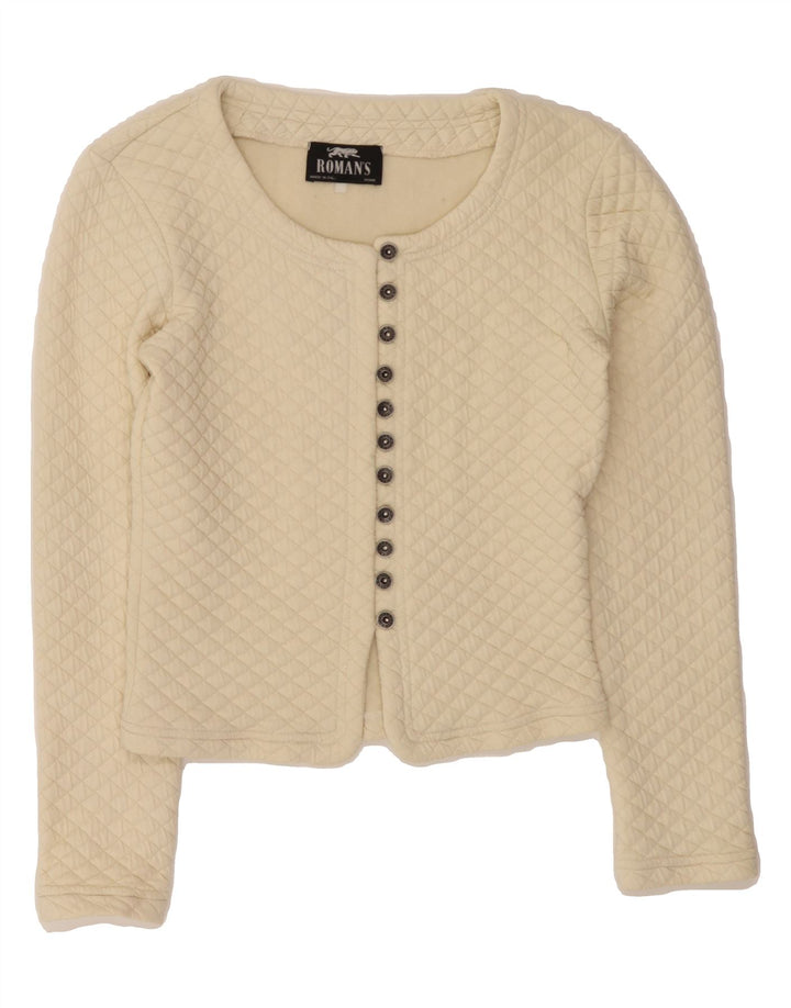ROMAN'S Womens Crop Cardigan Sweater UK 10 Small Beige Argyle/Diamond Vintage Roman's and Second-Hand Roman's from Messina Hembry 