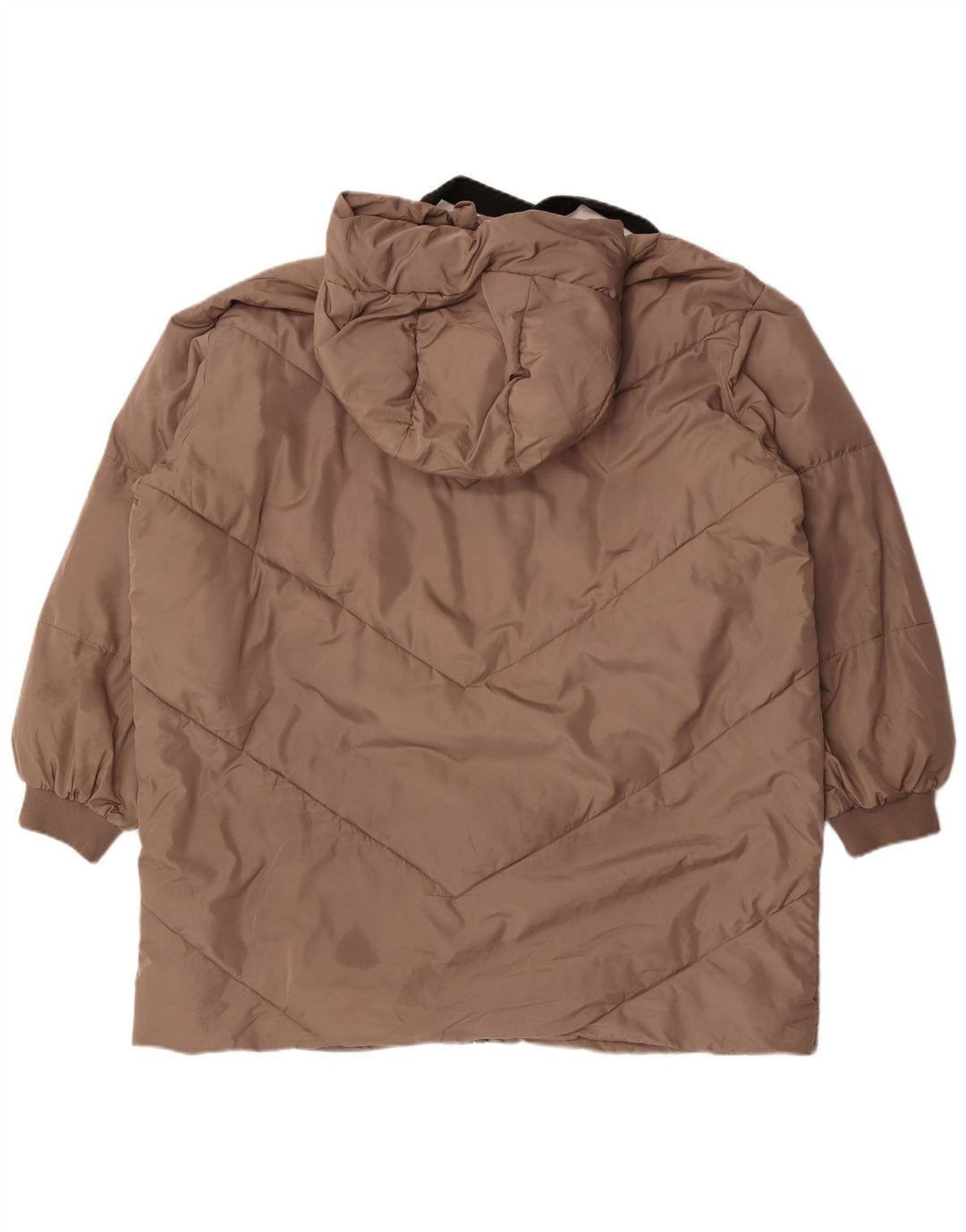 Damski płaszcz z kapturem, oversize, wyściełany Zara UK 18 XL, brązowy poliester