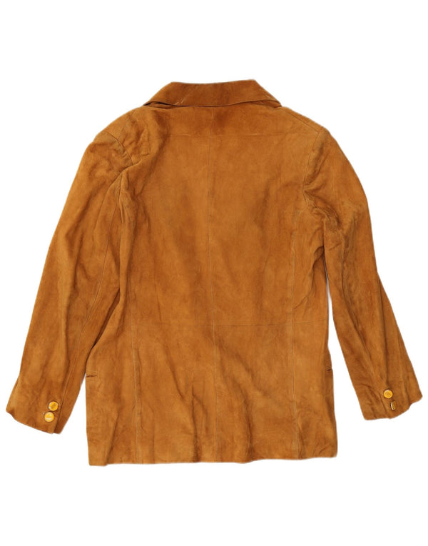 Vintage damska marynarka zapinana na 2 guziki, UK 12, średnia beżowa skóra