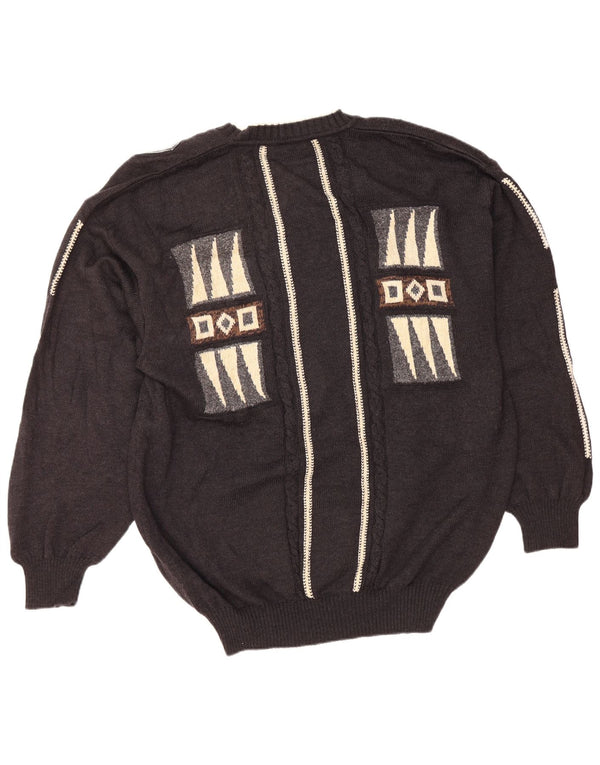 UMBERTO BILANCIONI Męski sweter z dekoltem w kształcie litery V 2XL Szary, geometryczny wełniany