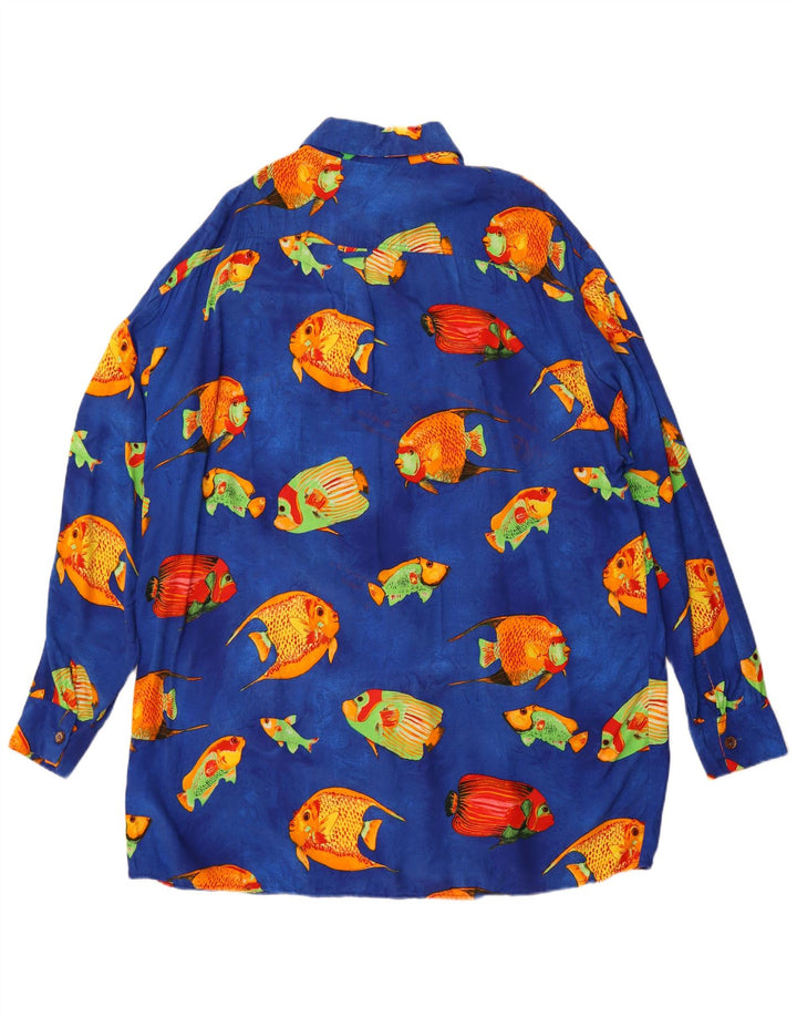 Koszula męska w stylu vintage w abstrakcyjny wzór, rozmiar 44 XL, niebieska wiskoza