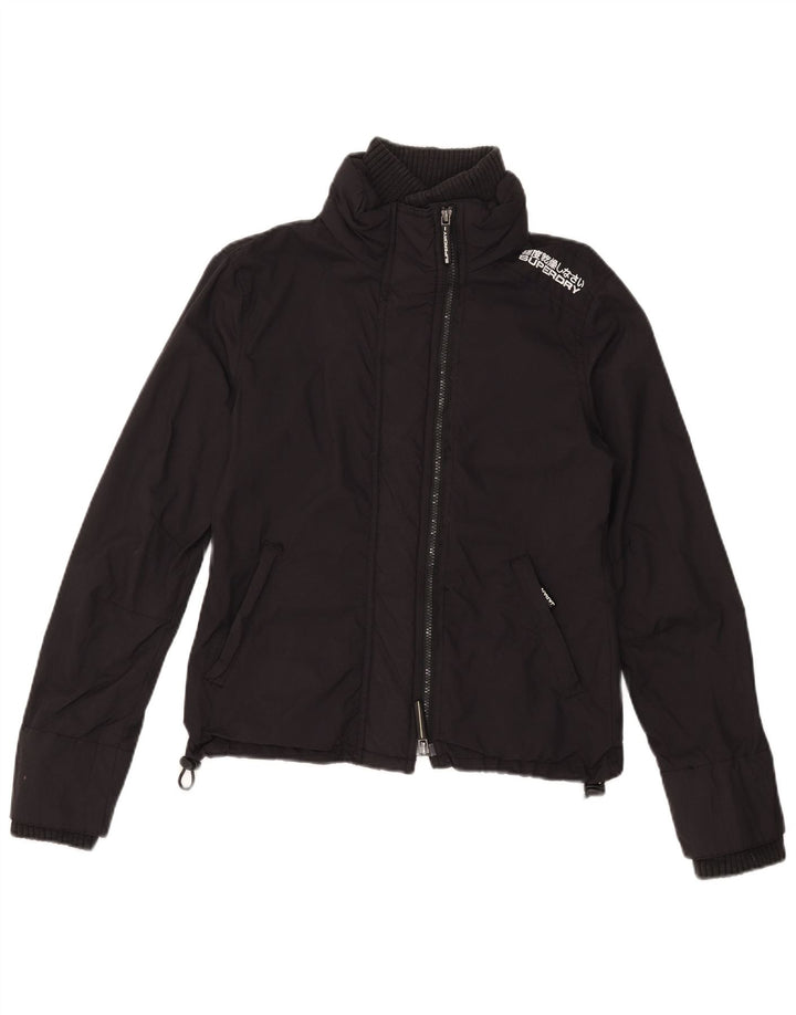 Damska kurtka przeciwdeszczowa Superdry Graphic UK 12, średni czarny nylon