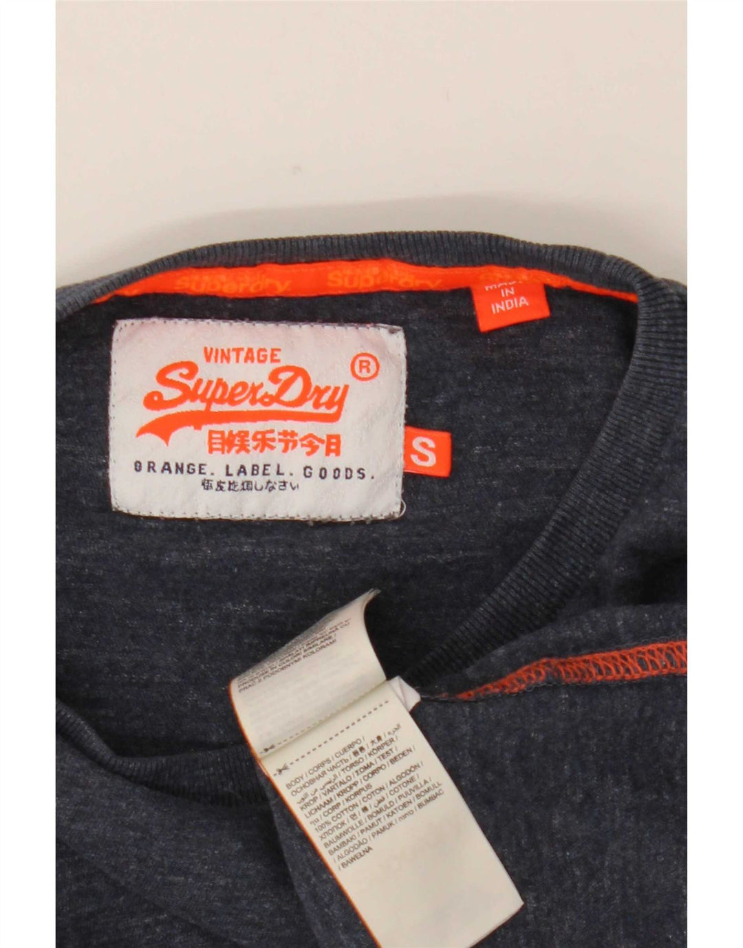 Męski top Superdry z długim rękawem, mały, granatowy, bawełniany w cętki