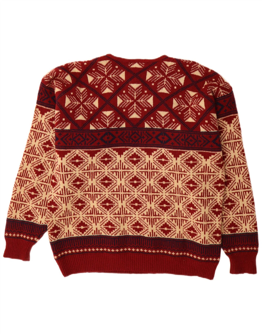 Sondre Męski sweter z okrągłym dekoltem, duży, czerwony, wełniany Fair Isle