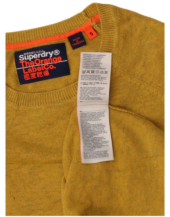 Męski sweter Superdry z okrągłym dekoltem, mały, żółty, bawełniany w cętki